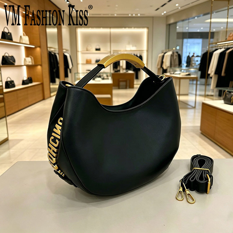 Luxury Bags Gold - Tas Selempang Wanita Demi-cercle dengan Huruf