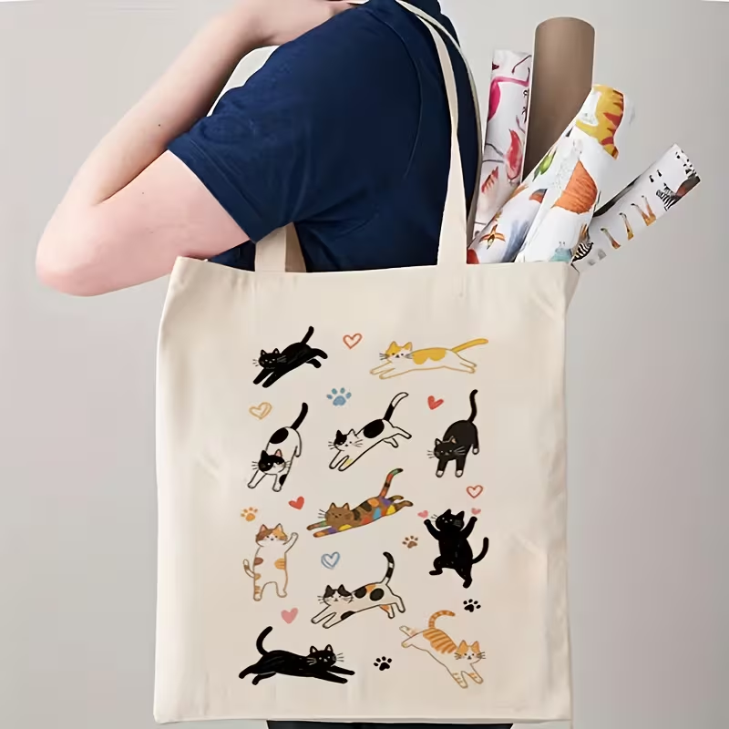 Canvas Tote Designer - Tas Tote Wanita Motif Kucing Lucu