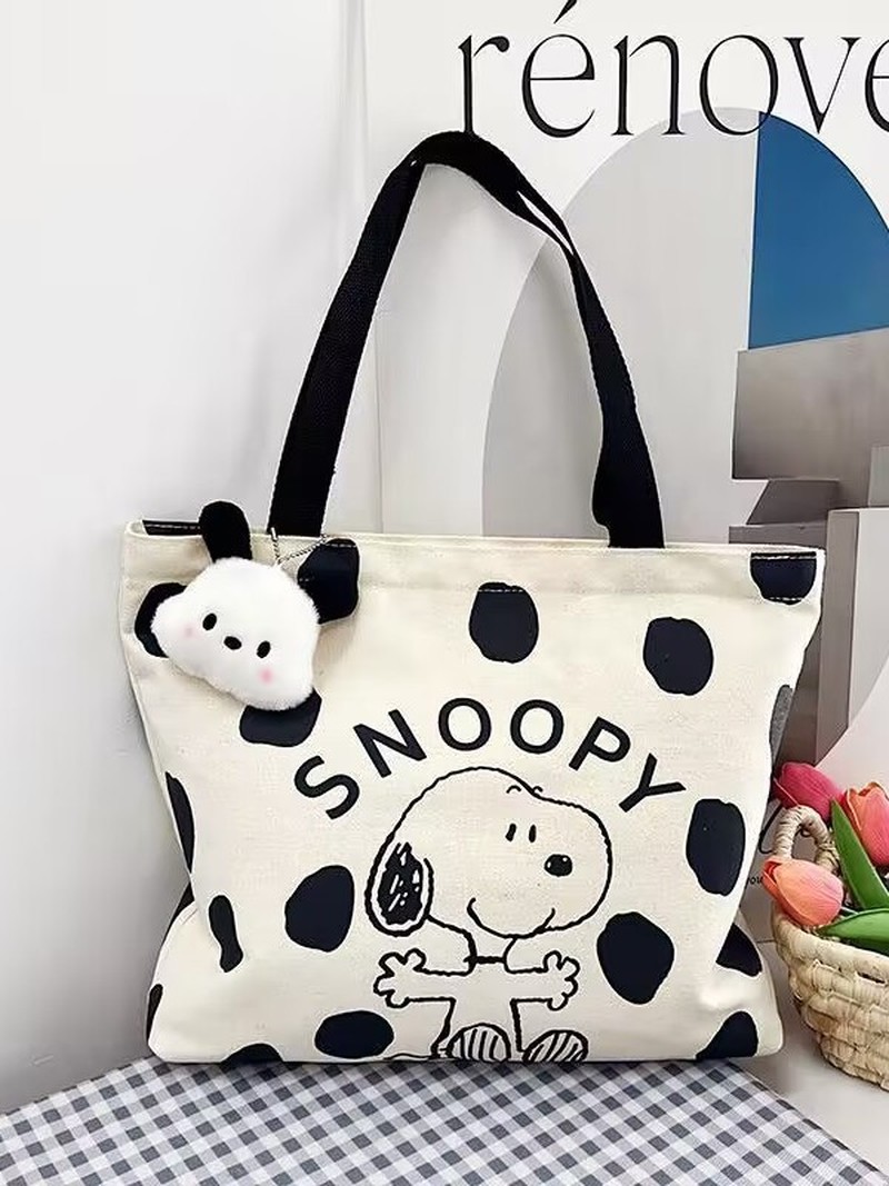 Canvas Tote Designer - Tas Bahu Kanvas Kartun Snoopy untuk
