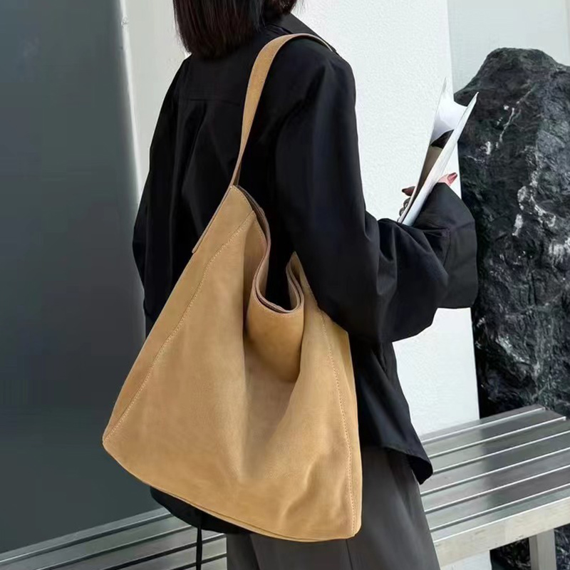 Bucket Bag Suede - Tas Tote Wanita Kasual Serbaguna, Tas